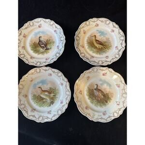 O & EG Antique 9" Game Bird Plates lot of 4 read Germany